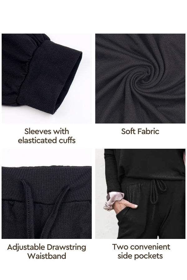 Cozy Chic Two-Piece Sweatsuit with elastic cuffs, soft fabric, adjustable waistband, and side pockets