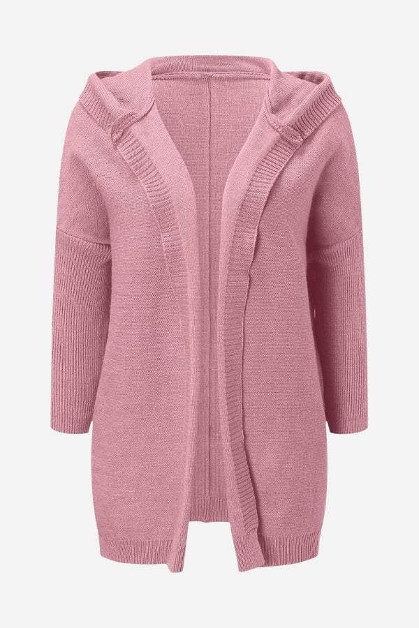 Pink warm oversized hooded cardigan with soft fabric and relaxed fit for layering and comfort