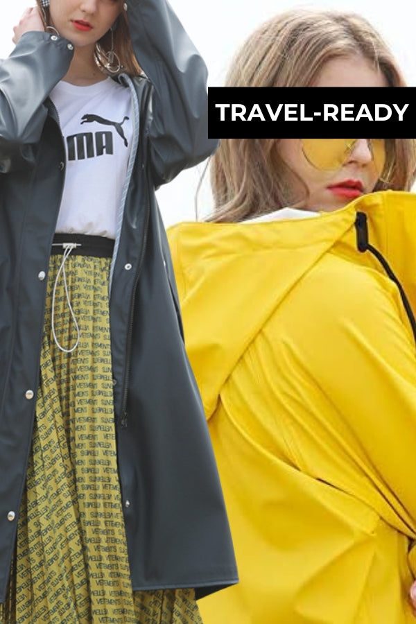 Lightweight ultra water-resistant long windbreaker jackets in gray and yellow for travel and outdoor activities