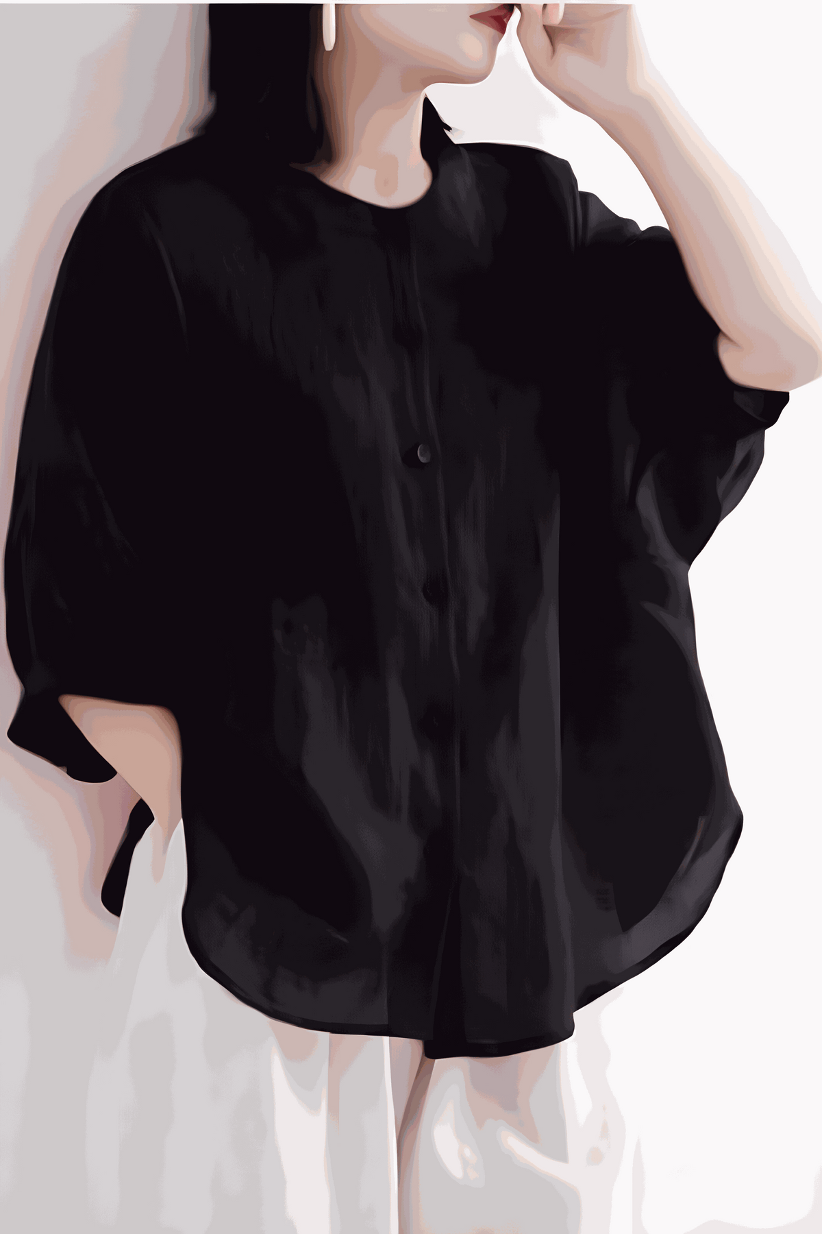 Relaxed loose breathable black linen blouse with button-down front and wide sleeves for comfortable summer wear