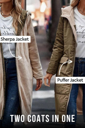 Reversible Sherpa-Lined Hooded Teddy Coat and Puffer Jacket for versatile winter warmth and style
