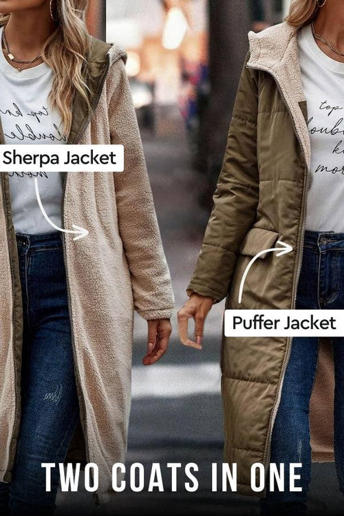 Reversible Sherpa-Lined Hooded Teddy Coat and Puffer Jacket for versatile winter warmth and style