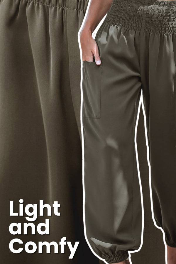 Boho Dreamer High-Waist elastic pants in olive green, light and comfy joggers with high-waist and pockets