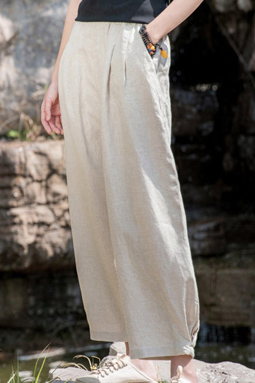 Lightweight beige Ramie Linen Cotton Pants with relaxed fit and side pockets, perfect for casual and versatile wear.