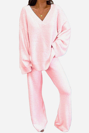 Travel-Ease Two-Piece Set soft pink lounge wear for travel and comfort