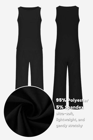 Sleek silhouette black sleeveless coordinated set with stretch polyester spandex fabric