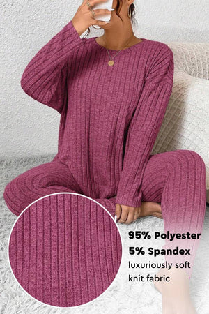 Body Confident Oversized Knit two-piece set in soft ribbed knit fabric with relaxed fit and cozy polyester-spandex blend