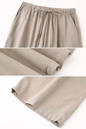 Beige wide-leg pants with drawstring waist detail from Mix-Match Lounge-to-Travel Set
