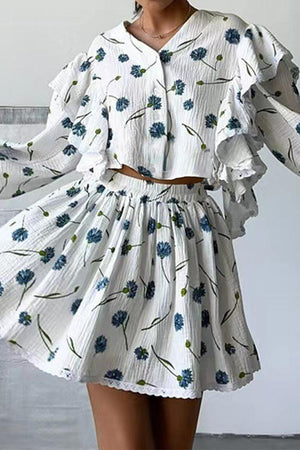 Sweet Countryside 100 cotton ruffled two-piece set with floral print and breathable fabric