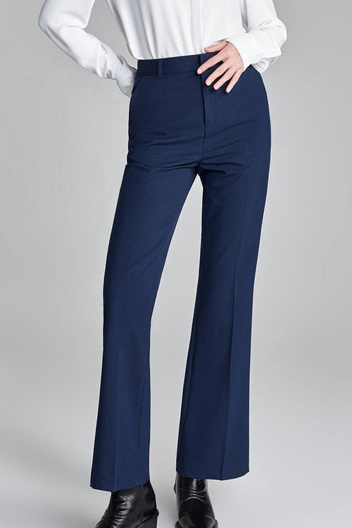 Navy blue retro stretch trousers with high-waisted straight-leg design for professional wear