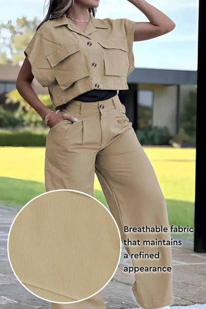 Two-piece set with big functional pockets in breathable fabric for a polished look