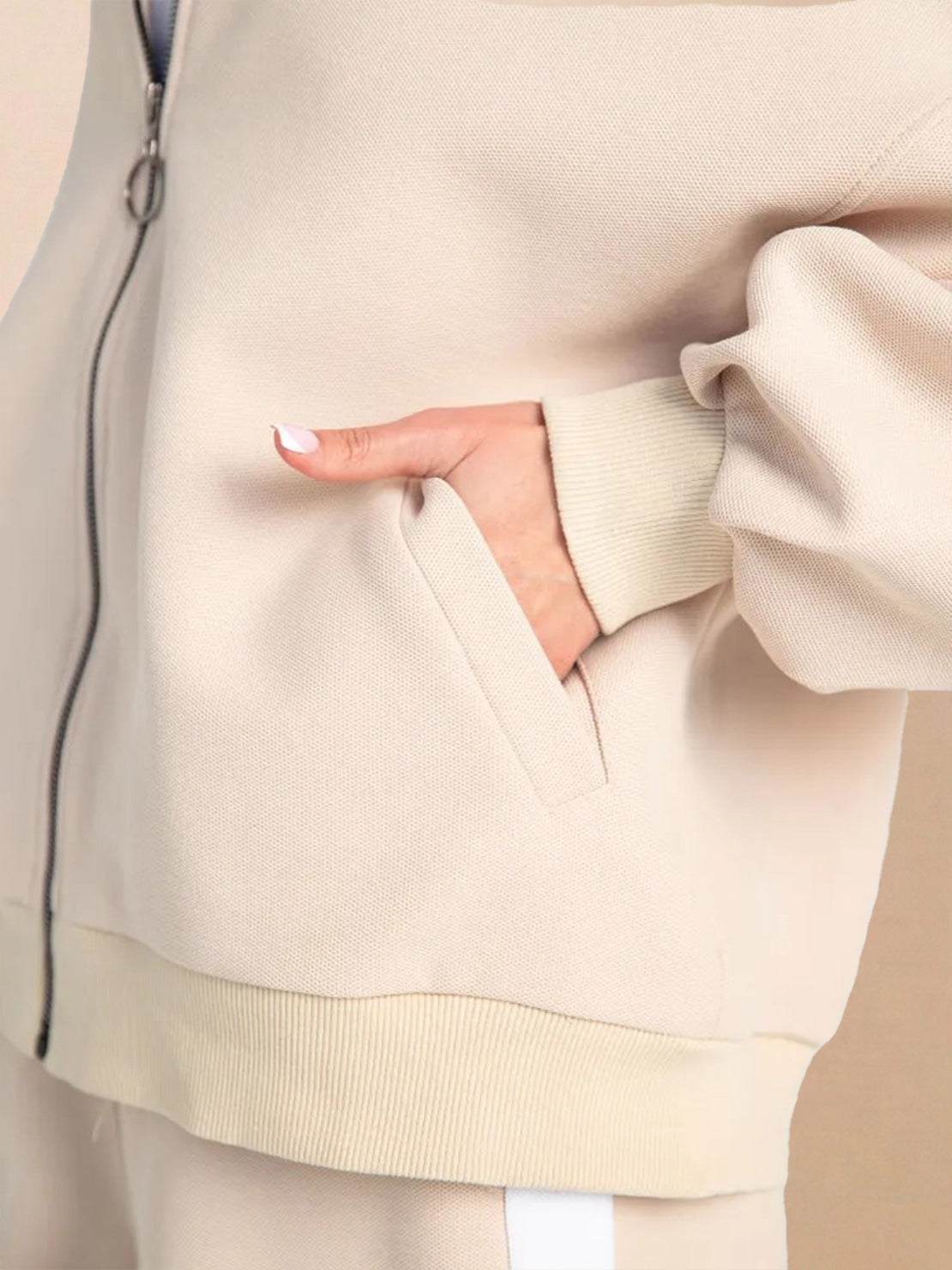 Easy Airport Lounge Set women's two-piece cotton-blend travel outfit with zip-front jacket and wide-leg pants