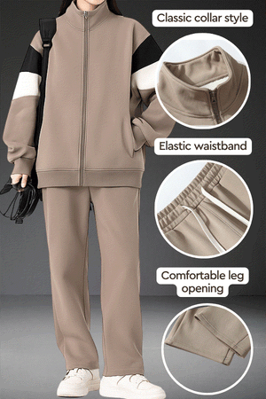 Comfort in Motion lightweight athleisure tracksuit set with classic collar, elastic waistband, and comfortable leg openings