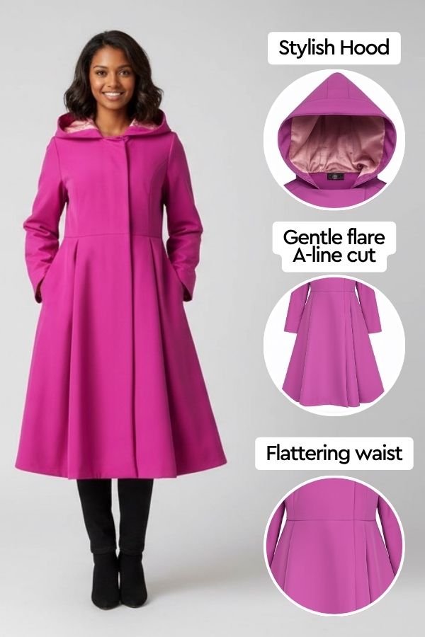 Water-Repellent Rain & Shine A-Line Hooded Raincoat