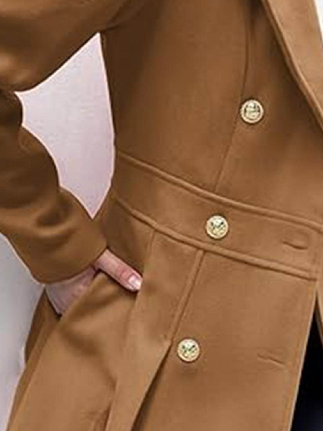 Tailored fit and flare trench coat with A-line silhouette and double-breasted buttons