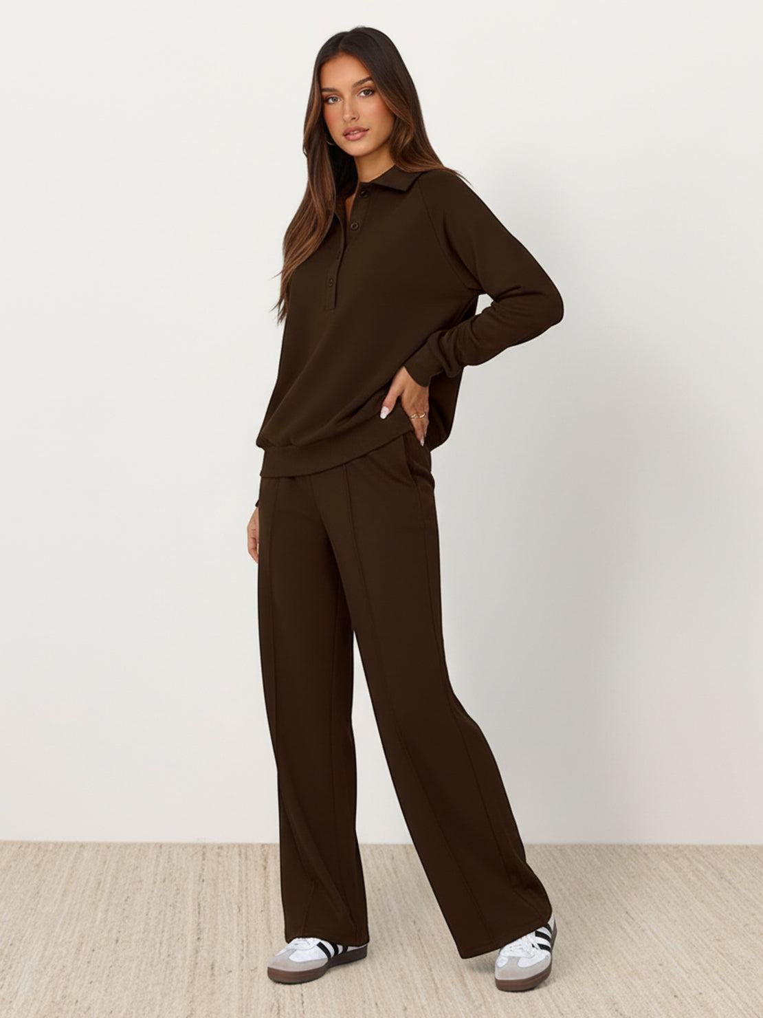 Wrinkle-free casual polo set with structured two-piece design and breathable fabric