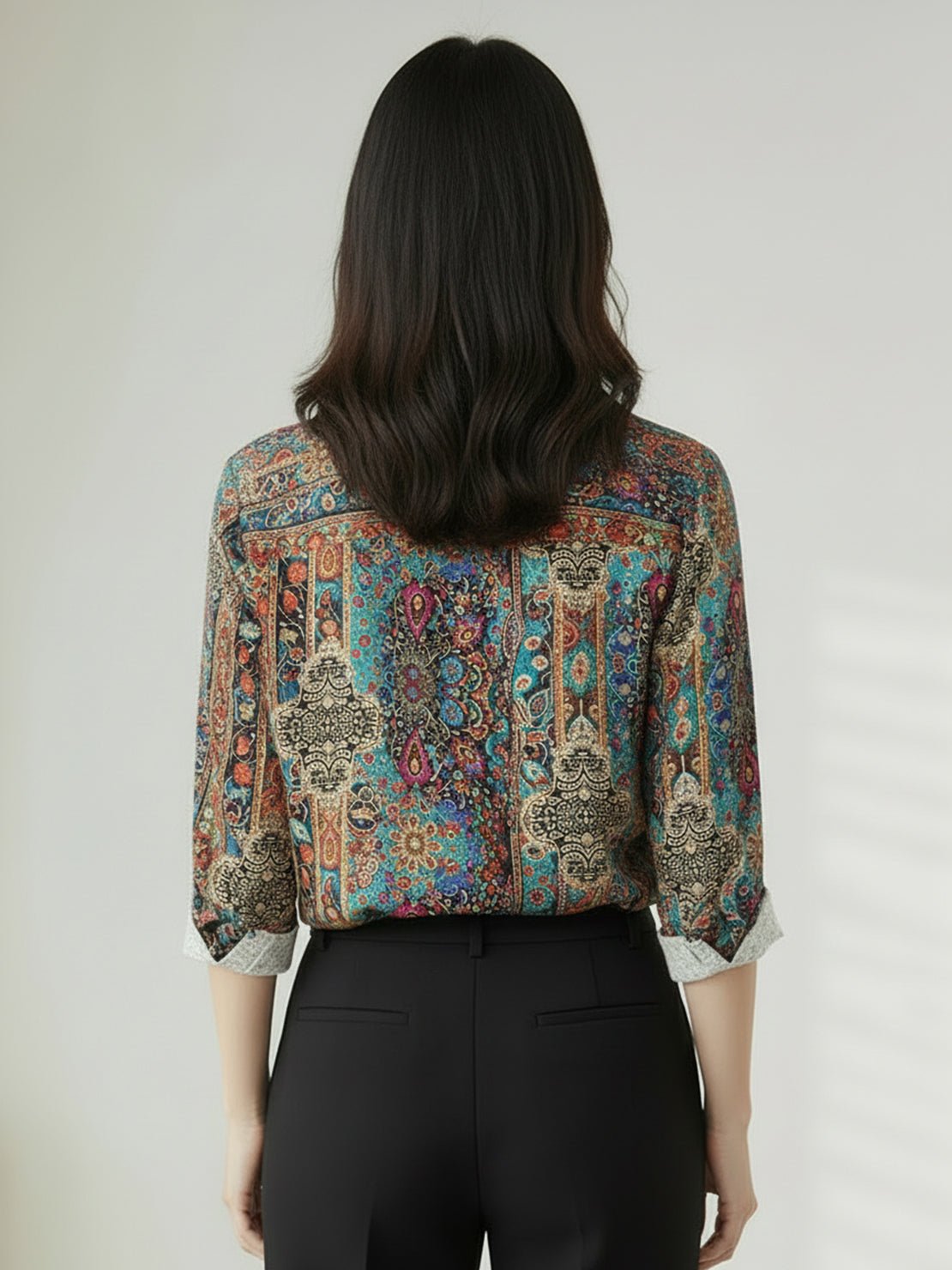 floral button-down shirt with long sleeves and relaxed fit for casual and workwear