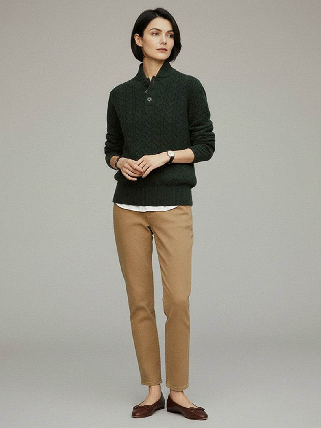 100% wool cable-knit sweater with slim fit and stand collar