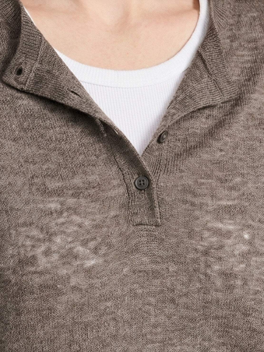 Organic Linen Henley Top in soft fine knit with relaxed fit and side slits