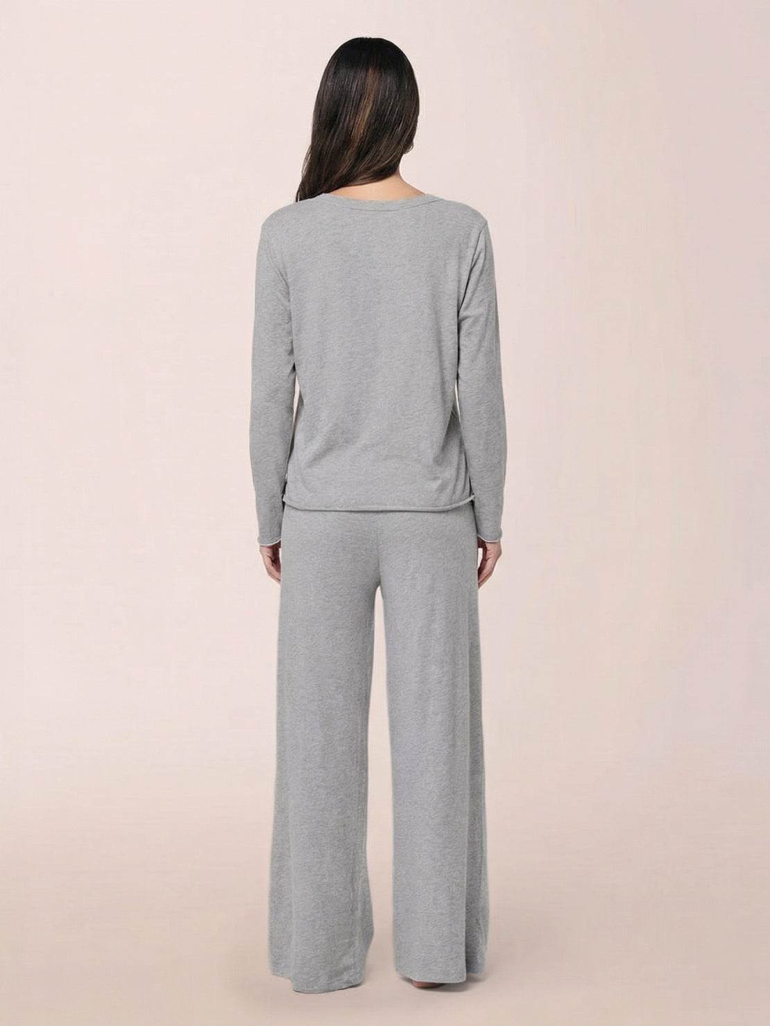 Cotton-Linen Lounge Set with short and long-sleeve cropped tops and wide-leg pants in breathable fabric