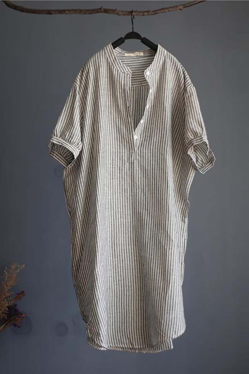 Striped Linen Blend Gauze Shirt Dress