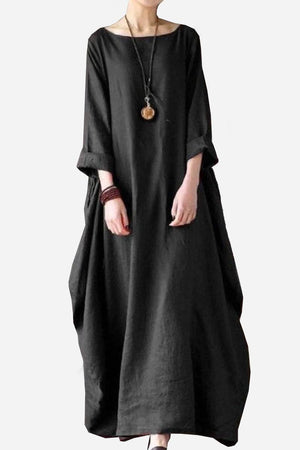 Black oversized bohemian maxi dress with long sleeves and relaxed fit
