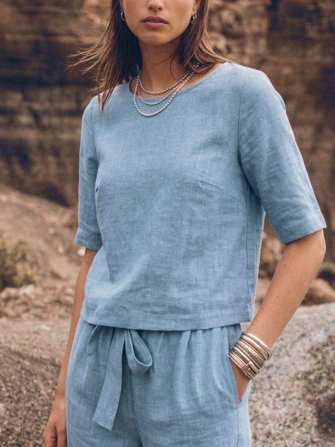 cotton-linen set monochrome relaxed two-piece outfit with breathable fabric