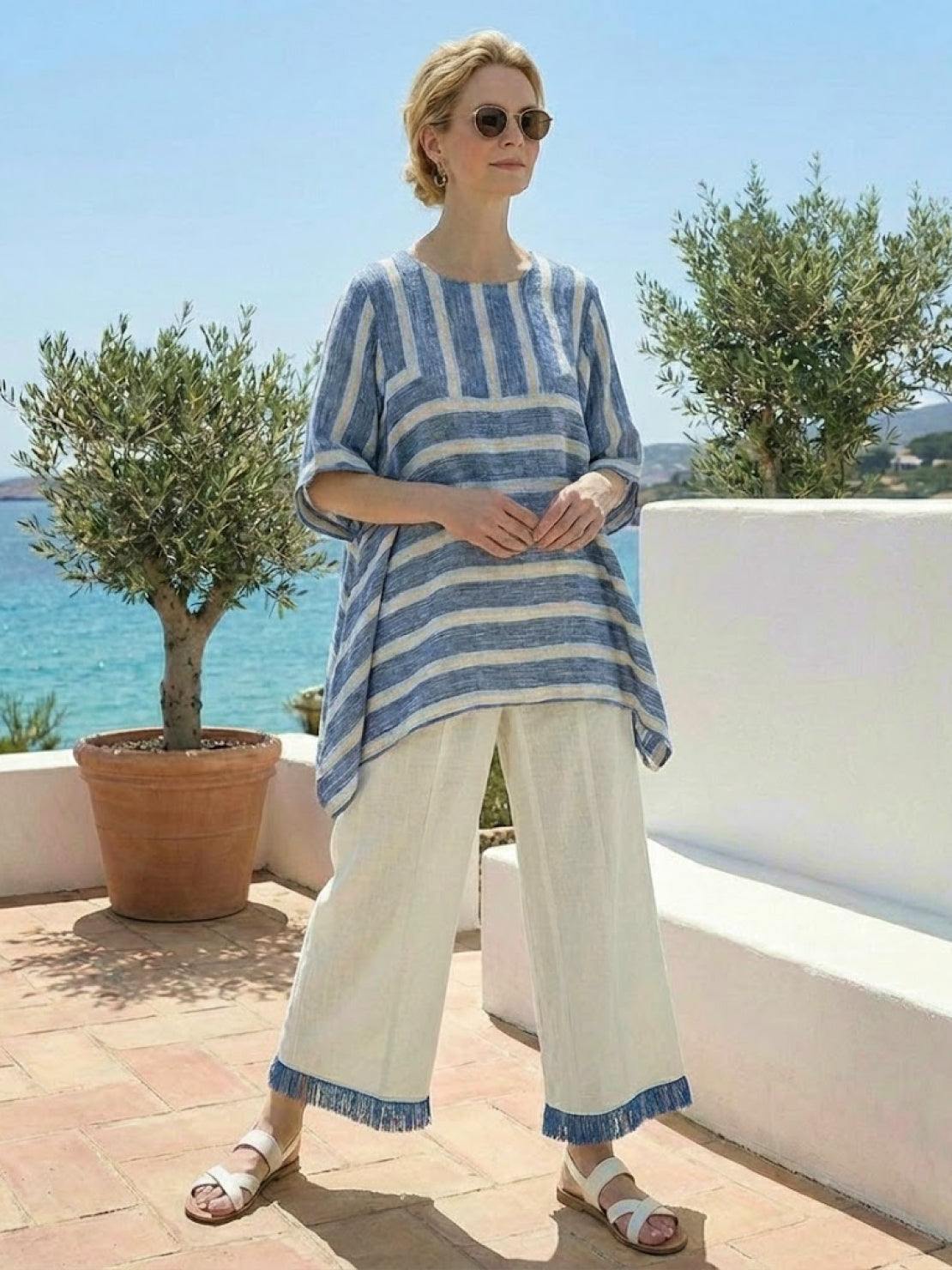 Coastal Comfort Linen two-piece set with lace details and breathable fabric