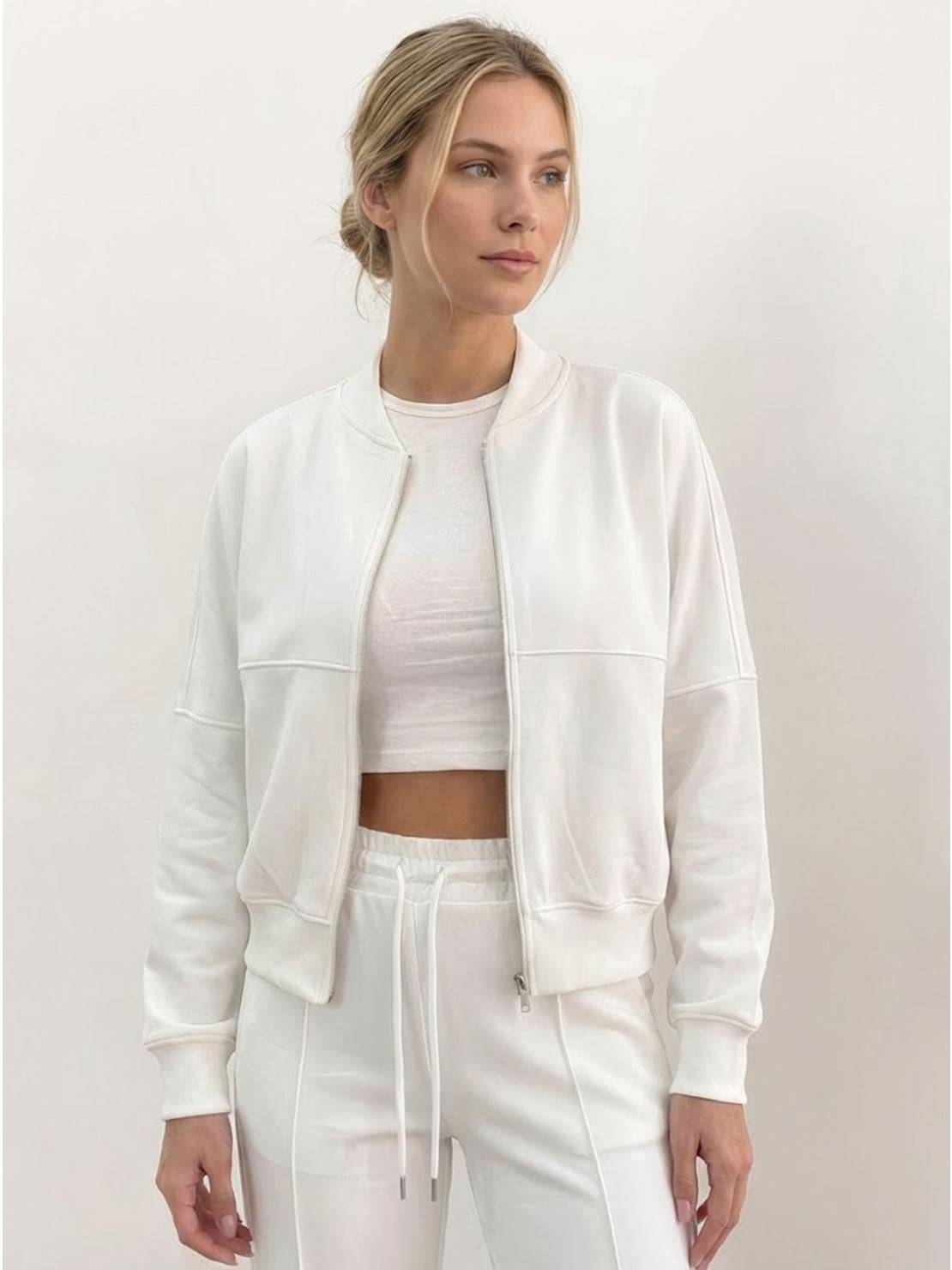 The Voyager Zip Set two-piece zip-front sweatshirt and wide-leg joggers for comfortable travel style