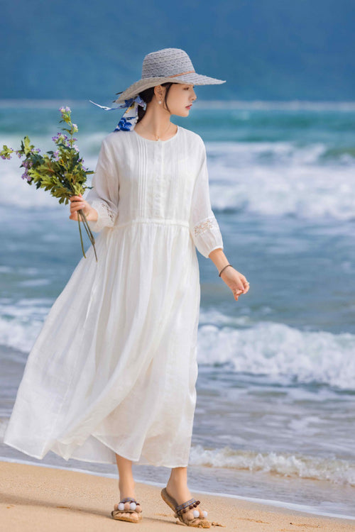 100% Linen Coastal Shift Dress TOSCANA