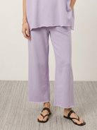 Cotton-blend capelet lounge set with mock neck top and wide-leg pants in smooth fabric