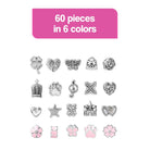 60 pieces of silver and pink charms for kids bracelet-making kit craft set
