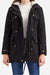 Extra comfortable black cotton parka coat with fluffy lined hood and metal zipper for warmth and style