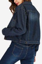 Urban Grace Stretch Denim Jacket in dark blue with stretch fabric and classic design for stylish comfort