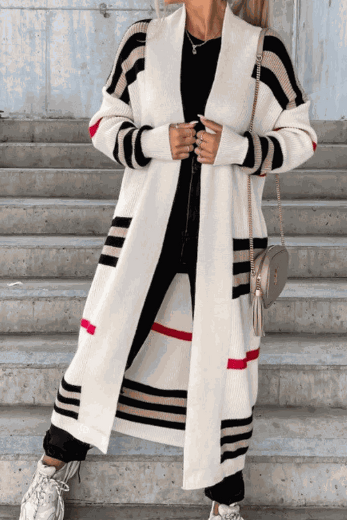 Cozy Striped Long Knitted Cardigan