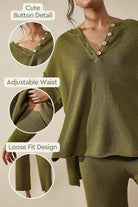 Multi-Weather Comfort loose fit two-piece oversized set with button detail and adjustable waist in olive green