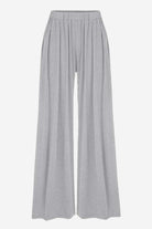 Gray stretchy wide-leg pants with elastic waistband for all-day comfort and sleek silhouette