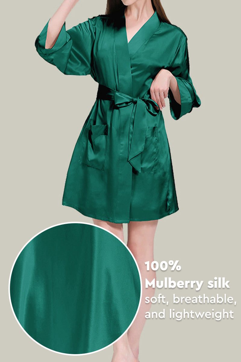 Green Mulberry Silk Nighty and Robe Set, soft breathable lightweight fabric, relaxed fit luxury sleepwear
