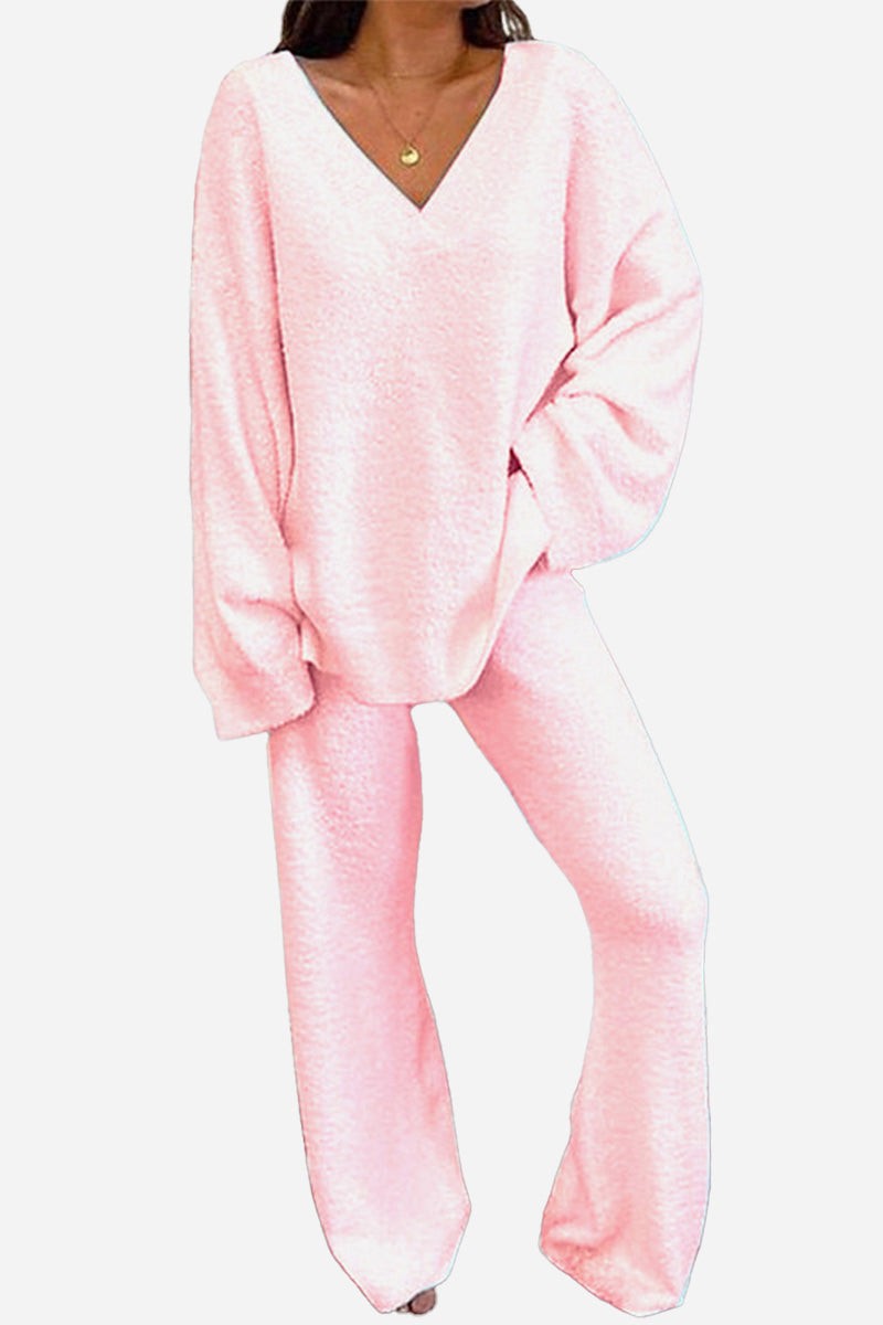 Travel-Ease Two-Piece Set soft pink lounge wear for travel and comfort