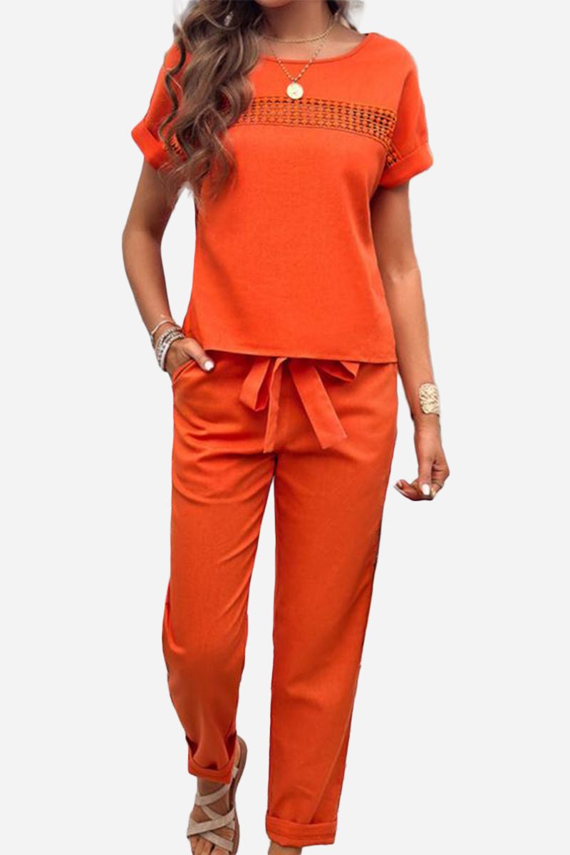 100 cotton total comfort two-piece travel set in orange with breathable fabric and relaxed fit
