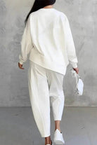 Back view of woman wearing white All-Day Comfort 2-Piece Outfit Set with relaxed fit and casual style.