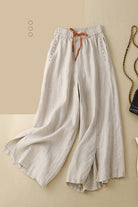 Wide-leg cotton linen Tuscany trousers with elastic waistband and drawstring detail