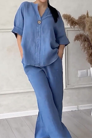 Pure Linen Two-Piece Casual Comfort Set