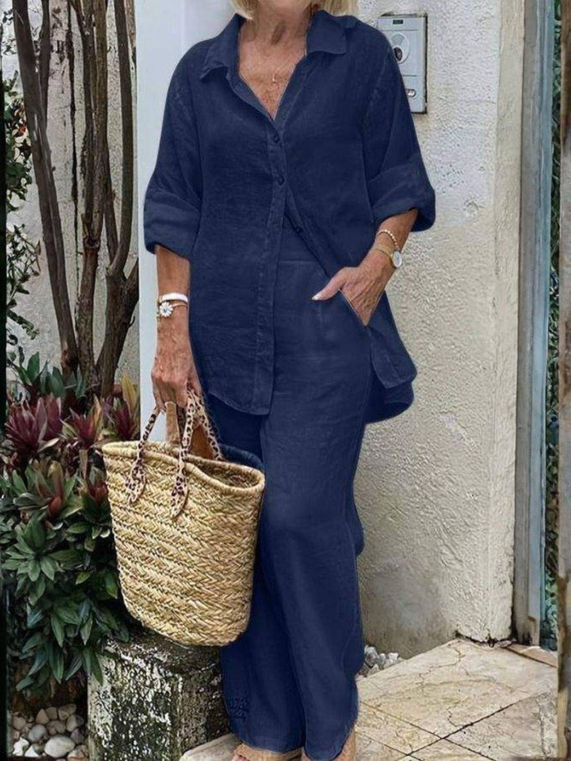 Two women wearing Casual Chic Duo breathable cotton and linen two-piece sets, styled for effortless mix and match.