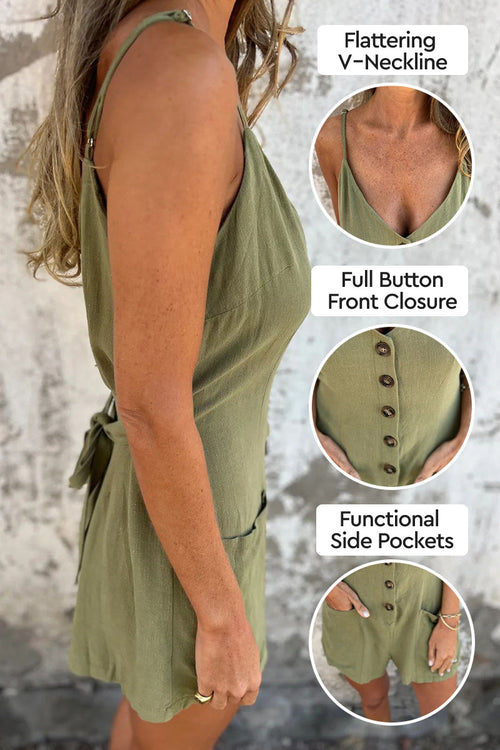 100% Pure Linen Breathable Natural Comfort Jumpsuit