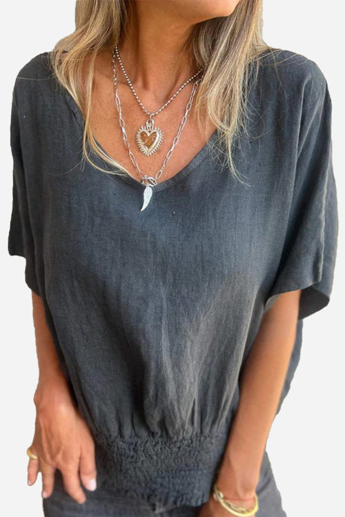 100% Pure Linen Natural Sophistication Short-sleeve Blouse