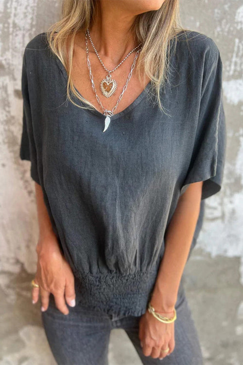 100% Pure Linen Natural Sophistication Short-sleeve Blouse