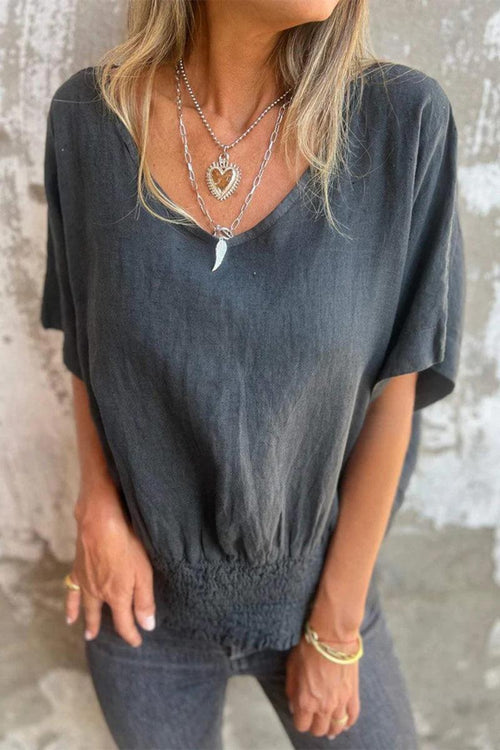 100% Pure Linen Natural Sophistication Short-sleeve Blouse