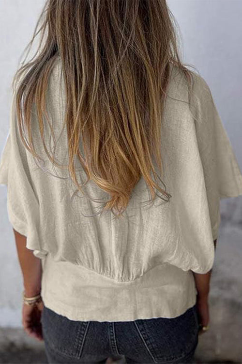 100% Pure Linen Natural Sophistication Short-sleeve Blouse
