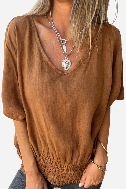 100% Pure Linen Natural Sophistication Short-sleeve Blouse